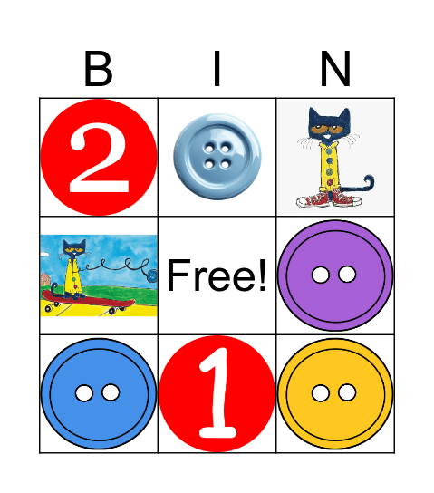 Pete the Cat and his 4 Groovy Buttons Bingo Card