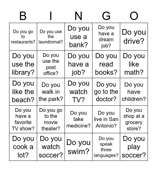 Do you...? Bingo Card