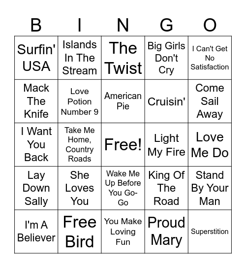 Music Bingo: 60's - 80's Bingo Card