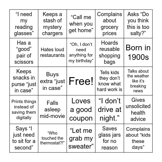 Born in the 1900s BINGO Card