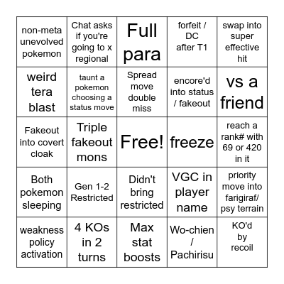 VGC Ladder Stream Bingo Card