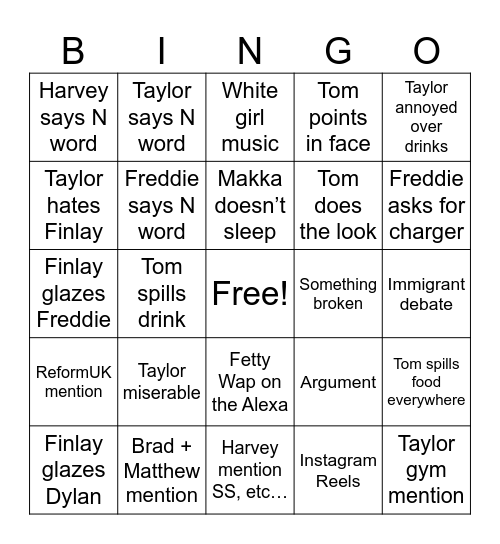 Friday Sleepover Bingo!!! Bingo Card