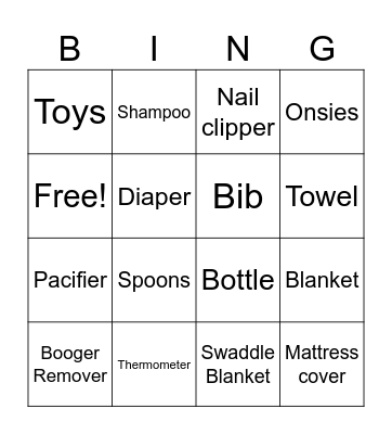 Aaron's Baby Shower Bingo Card