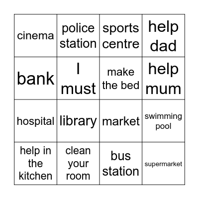Kids Box 3 unit 4 BINGO Card