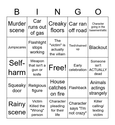 Horror Movie Bingo Card