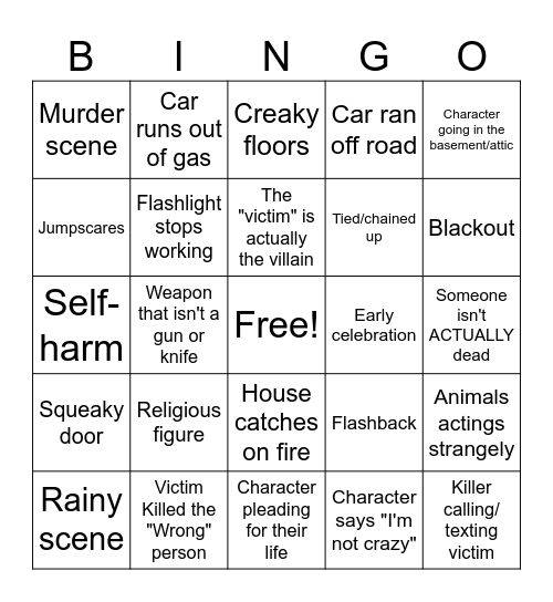 Horror Movie Bingo Card