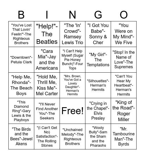 The Sweet 60s Bingo Card