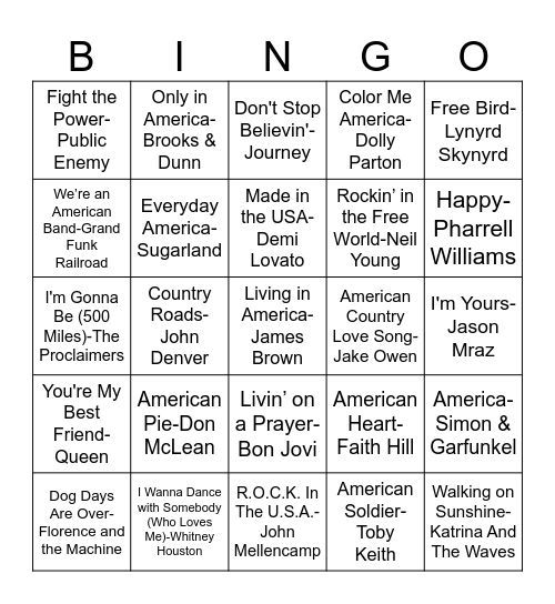 Lovin The Tunes Bingo Card