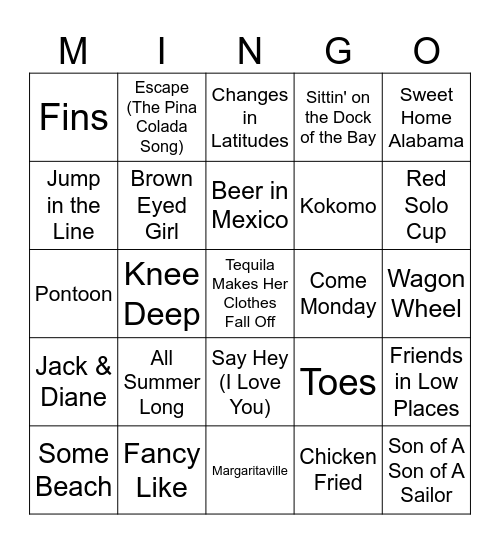 Margaritaville Bingo Card