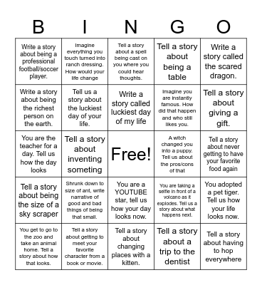 narrative story ideas Bingo Card