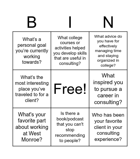 West Monroe x First Tee Bingo Card