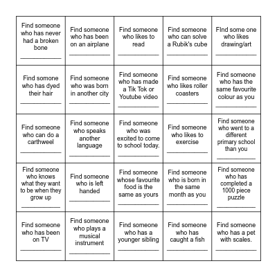 Find a Friend Bingo Card Bingo Card