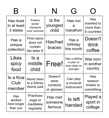 Find Someone Who... Bingooo Bingo Card