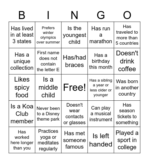 Find Someone Who... Bingooo Bingo Card
