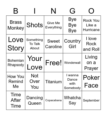 Sing Along Bingo Card