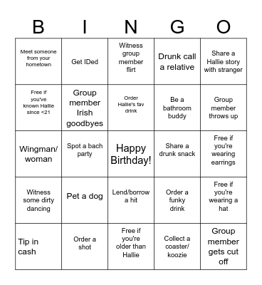 Hallie's Birthday Bar Bingo! Bingo Card