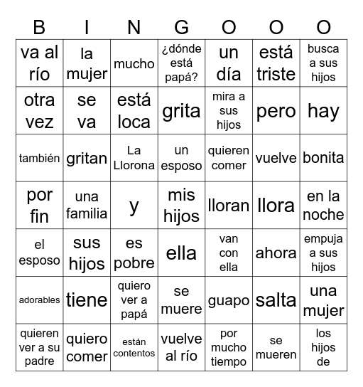 LA LLORONA [PRE-E] Bingo Card