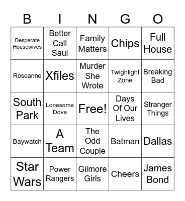 Theme Music Bingo Card