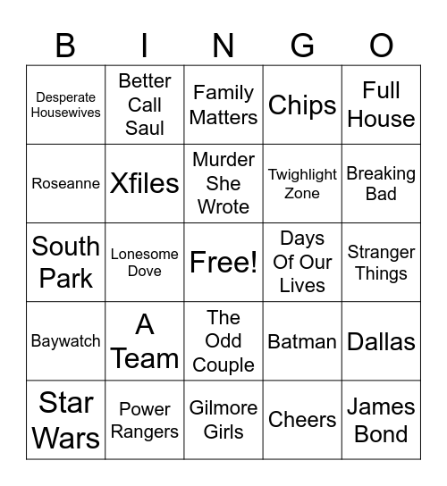 Theme Music Bingo Card