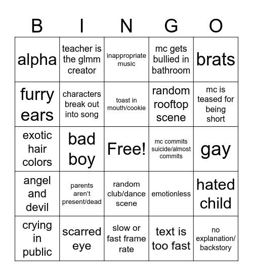 GLMM bingo card Bingo Card