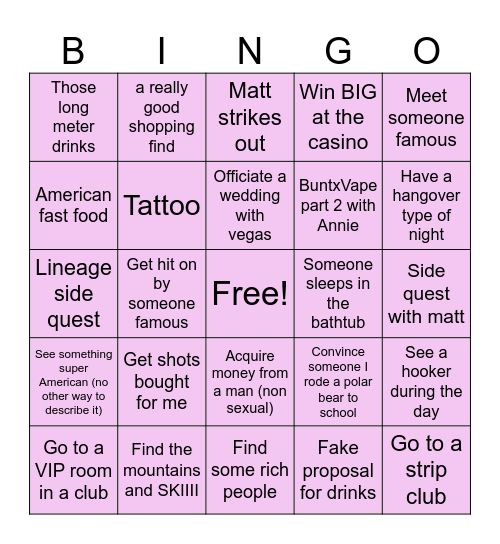 VEGAS BINGO Card