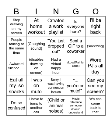 Work From Home Bingo Card