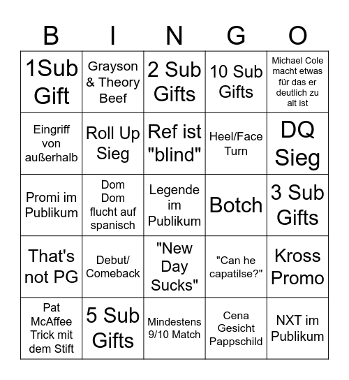 Carlito Bingo Card