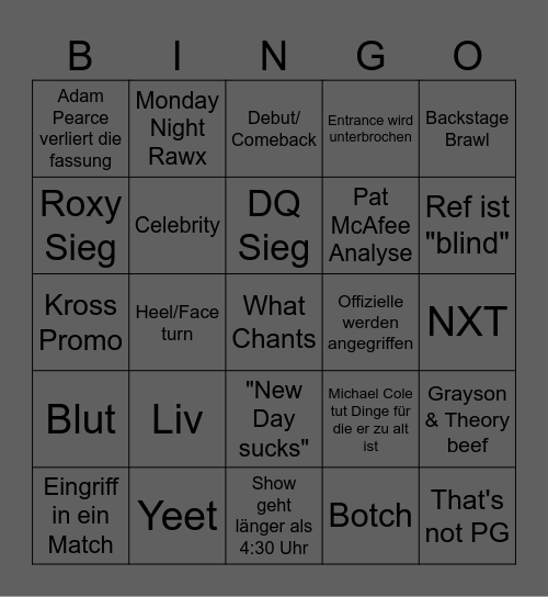 Raw Bingo Card