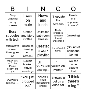 Work From Home / 2020 Bingo Card