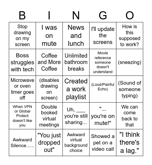 Work From Home / 2020 Bingo Card