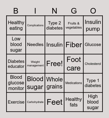 Diabetes Awareness Bingo Card