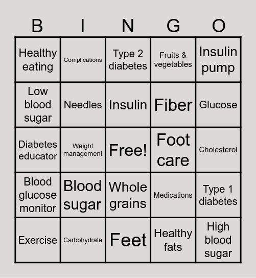Diabetes Awareness Bingo Card