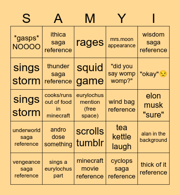 sam bingo Card