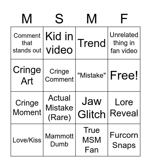 Fandemonium Bingo Card