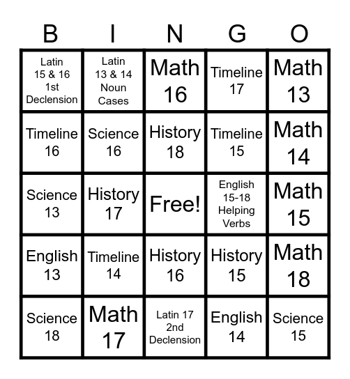 Foundations Review Week 18 Bingo Card