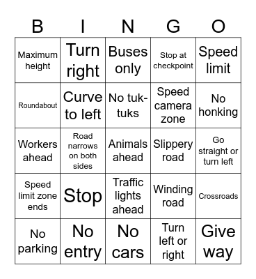 Traffic signs Bingo Card