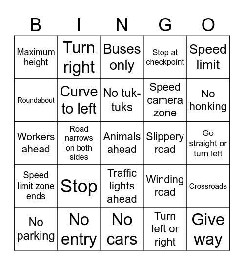 Traffic signs Bingo Card