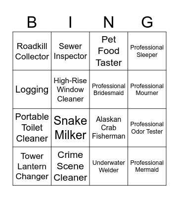 Worst Jobs Bingo Card