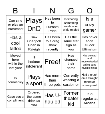 Single Mingle Bingo Card