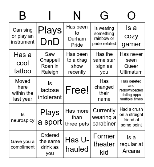 Single Mingle Bingo Card