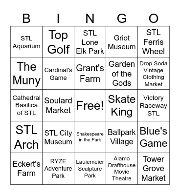 STL Attractions Bingo Card