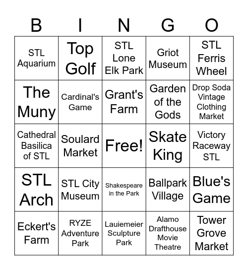 STL Attractions Bingo Card