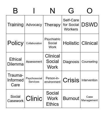 Clinical Social Work Bingo Card