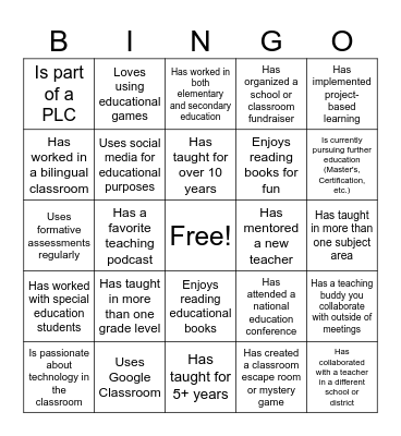 PLC Kickoff BINGO Card