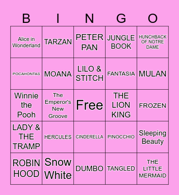 DISNEY Bingo Card