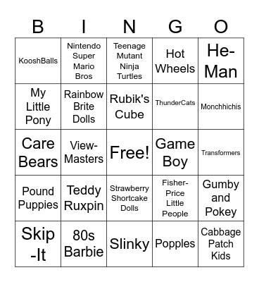 80s Toys Bingo Card