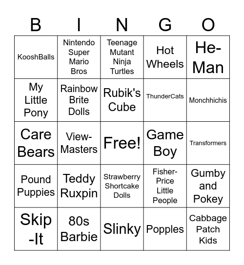 80s Toys Bingo Card