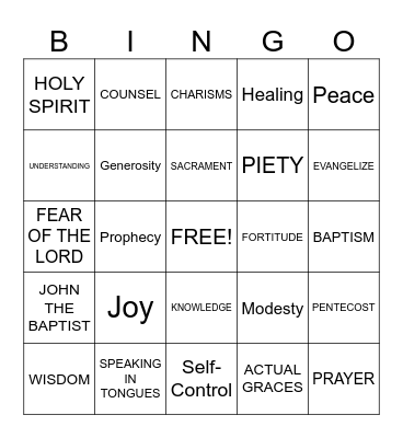 Gifts, Fruits, and Charisms of Holy Spirit Bingo Card