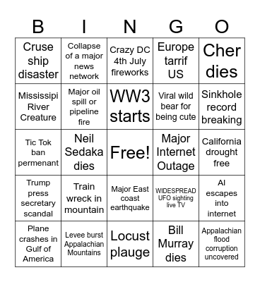 2025 Not on my Card Bingo Card