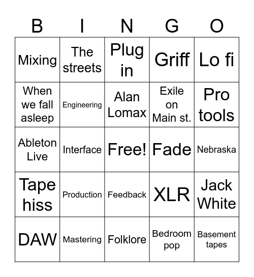 Recording Bingo Card